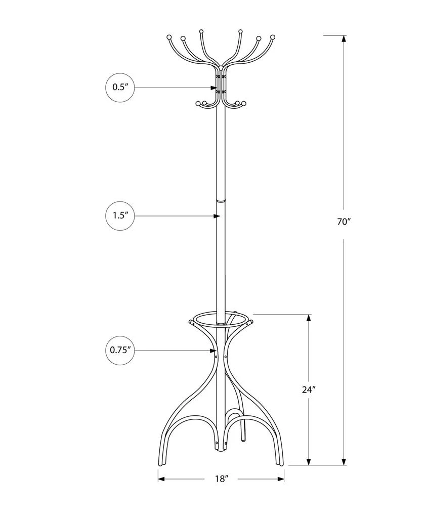 商品Homezia|18" X 18" X 70" Black  Metal  Coat Rack,价格¥713,第4张图片详细描述