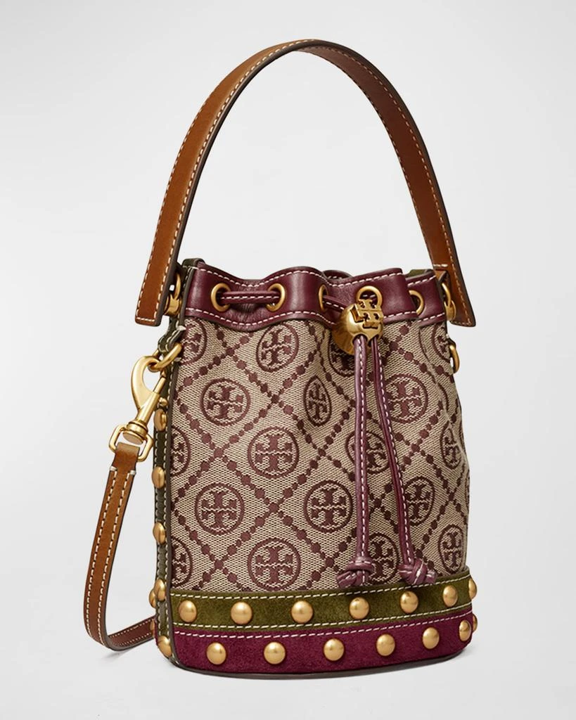 商品Tory Burch|Mini T Monogram Jacquard Studded Bucket Bag,价格¥2302,第2张图片详细描述