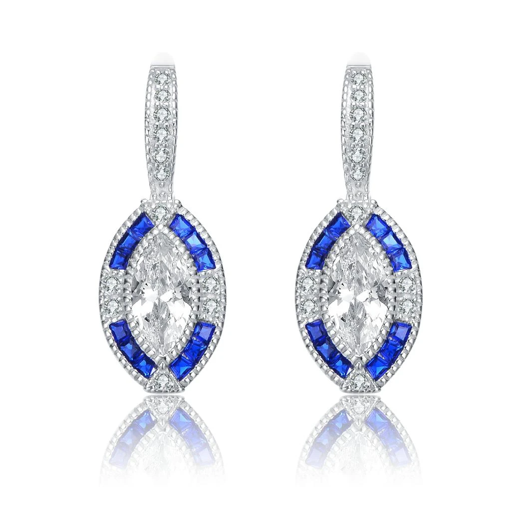 商品Genevive|GENEVIVE Sterling Silver Sapphire Cubic Zirconia Leverback Earrings,价格¥380,第2张图片详细描述