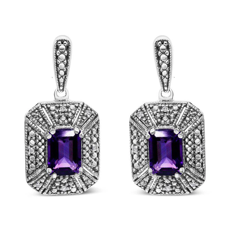 商品Haus of Brilliance|.925 Sterling Silver Diamond Accent And 7x5mm Purple Amethyst Stud Earrings I-J Color, I2-I3 Clarity,价格¥4106,第1张图片