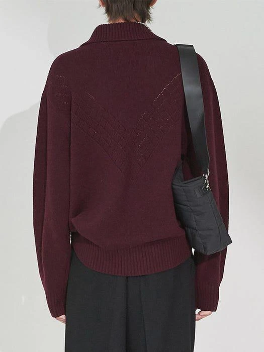 商品HALEINE|Wool Wide Collar Knit Top Burgundy,价格¥1111,第2张图片详细描述