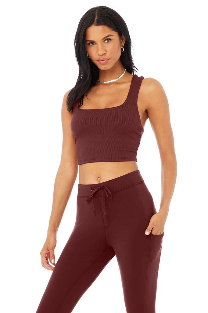 商品Alo|Alosoft Ribbed Chic Bra Tank - Cranberry,价格¥486,第3张图片详细描述