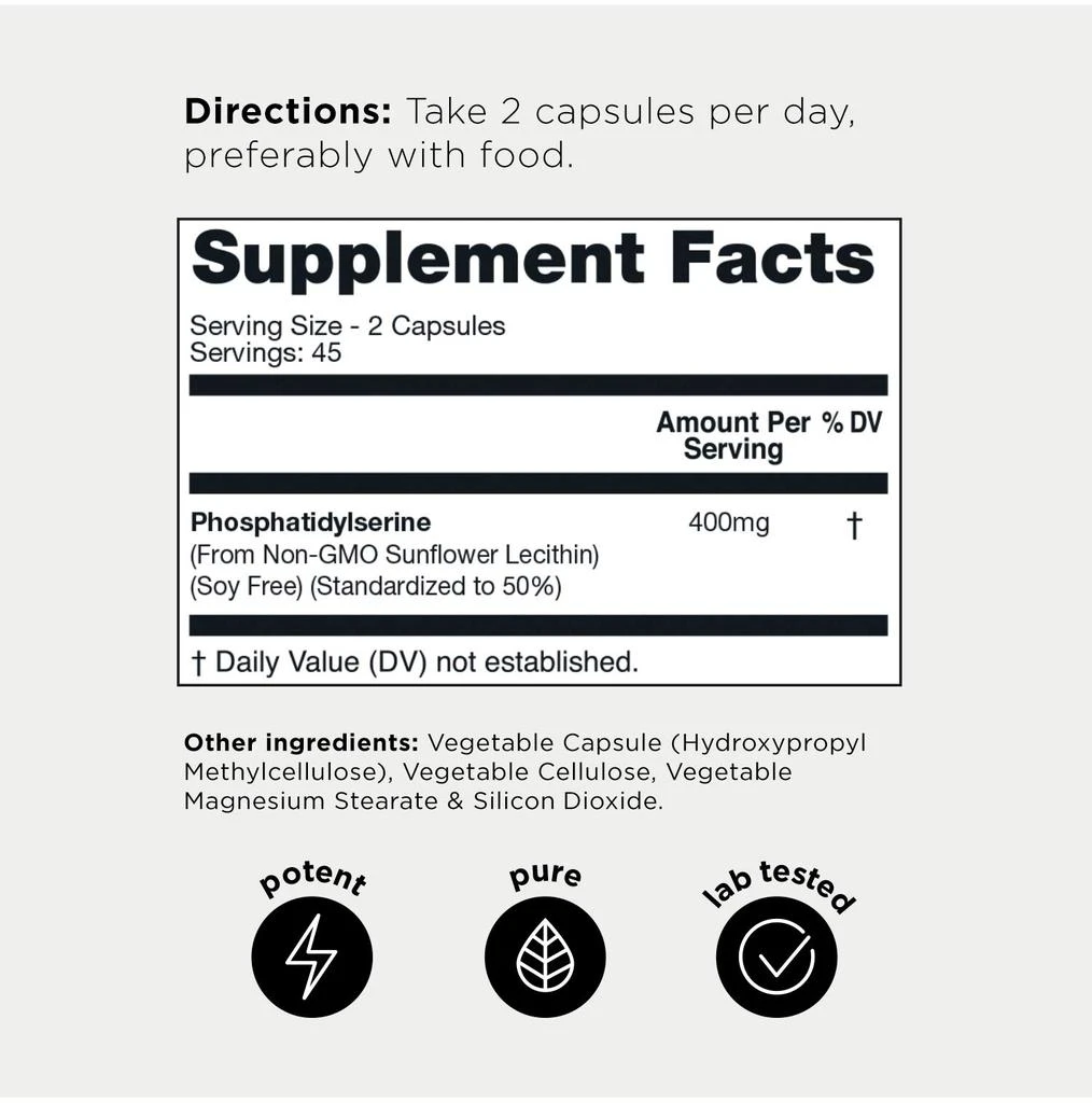 商品Toniiq|Toniiq Phosphatidylserine - 400mg Formula - World’s First 50% Purity - Highest Purity in The US - Soy Free Phosphatidylserine Supplement - 90 Veggie Capsules,价格¥199,第2张图片详细描述