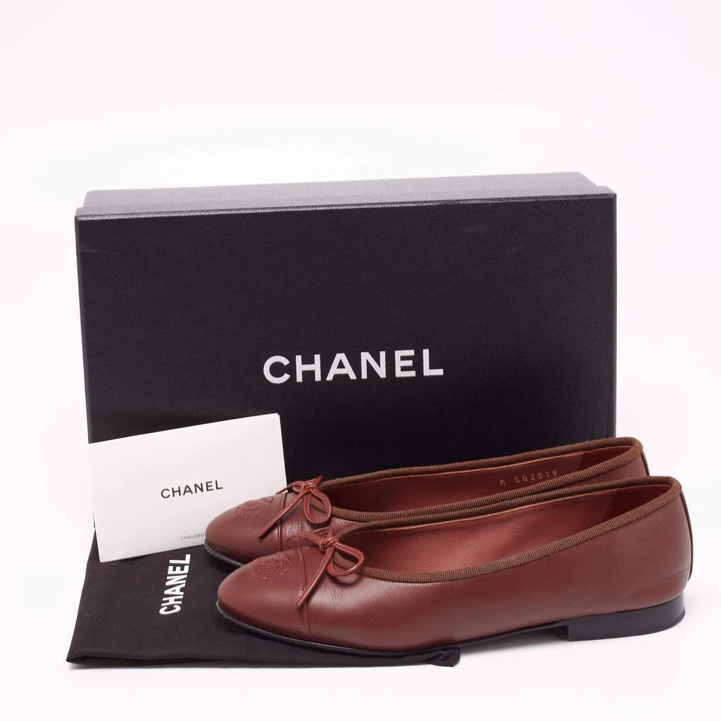Chanel Brown Leather CC Bow Cap Toe Ballet Flats Size 36 商品