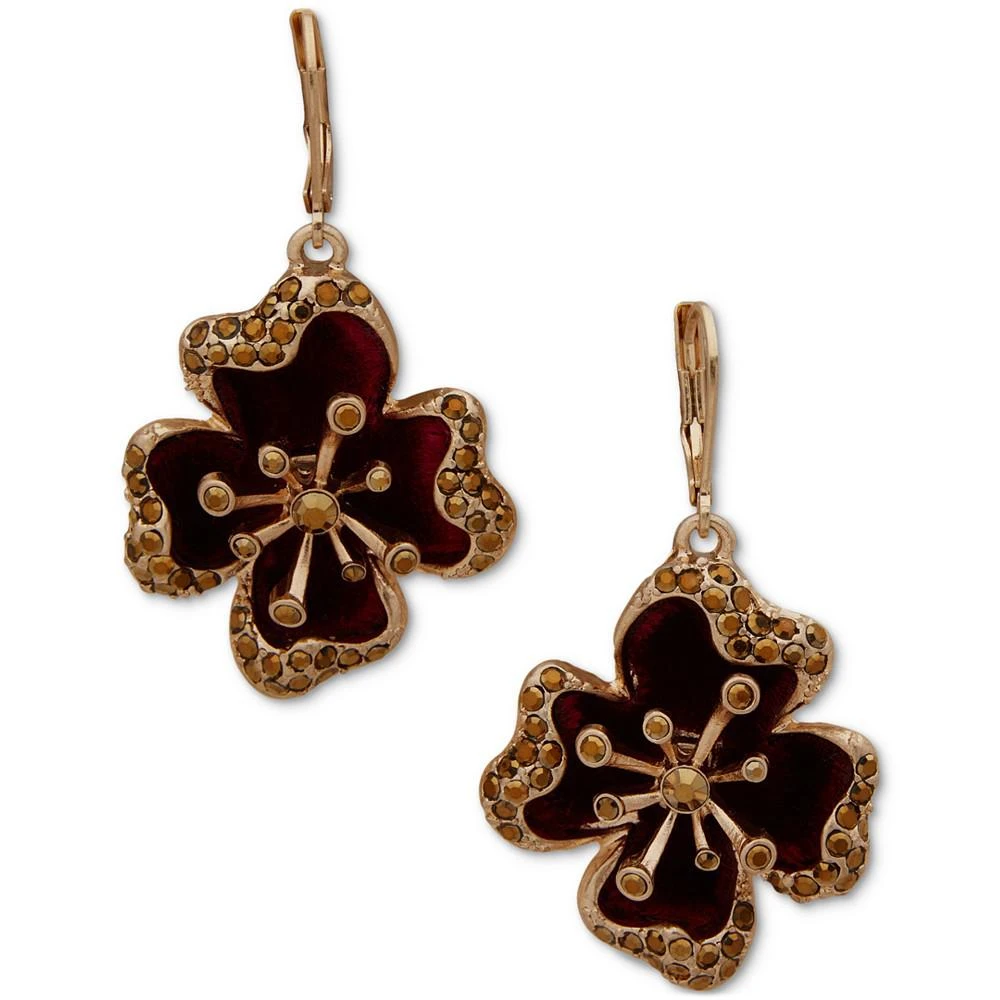 商品Lonna & Lilly|Gold-Tone Burgundy Flower Drop Earrings,价格¥238,第1张图片