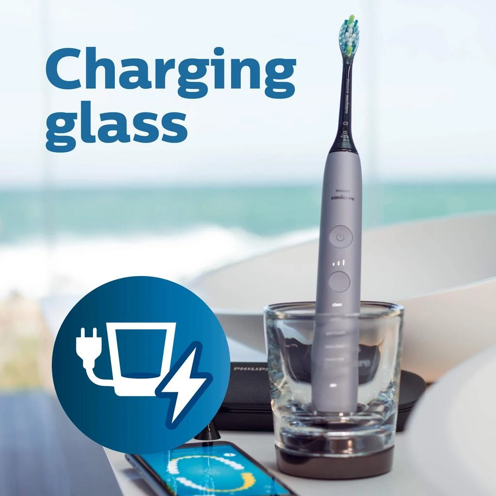 商品Philips Sonicare|Philips Sonicare DiamondClean Smart 9300 Rechargeable Electric Power Toothbrush, Grey, HX9903/41,价格¥1857,第5张图片详细描述