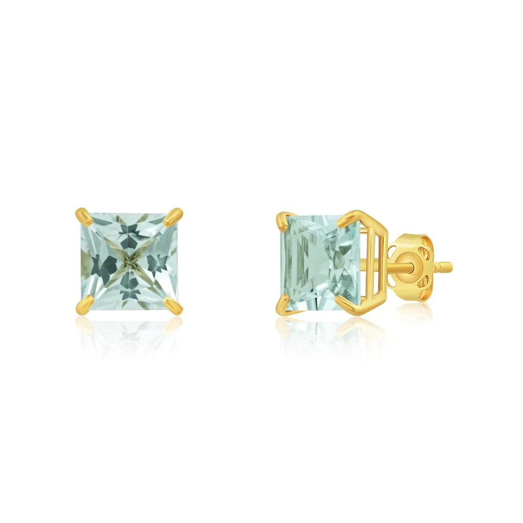 14k Yellow Gold Solitaire Princess-Cut Gemstone Stud Earrings (7mm) 商品