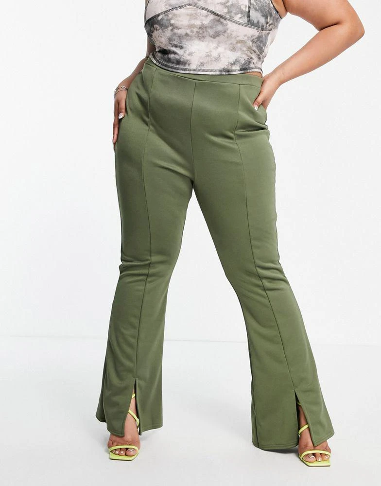 商品ASOS|ASOS DESIGN Curve kick flare with split hem in khaki,价格¥115,第3张图片详细描述