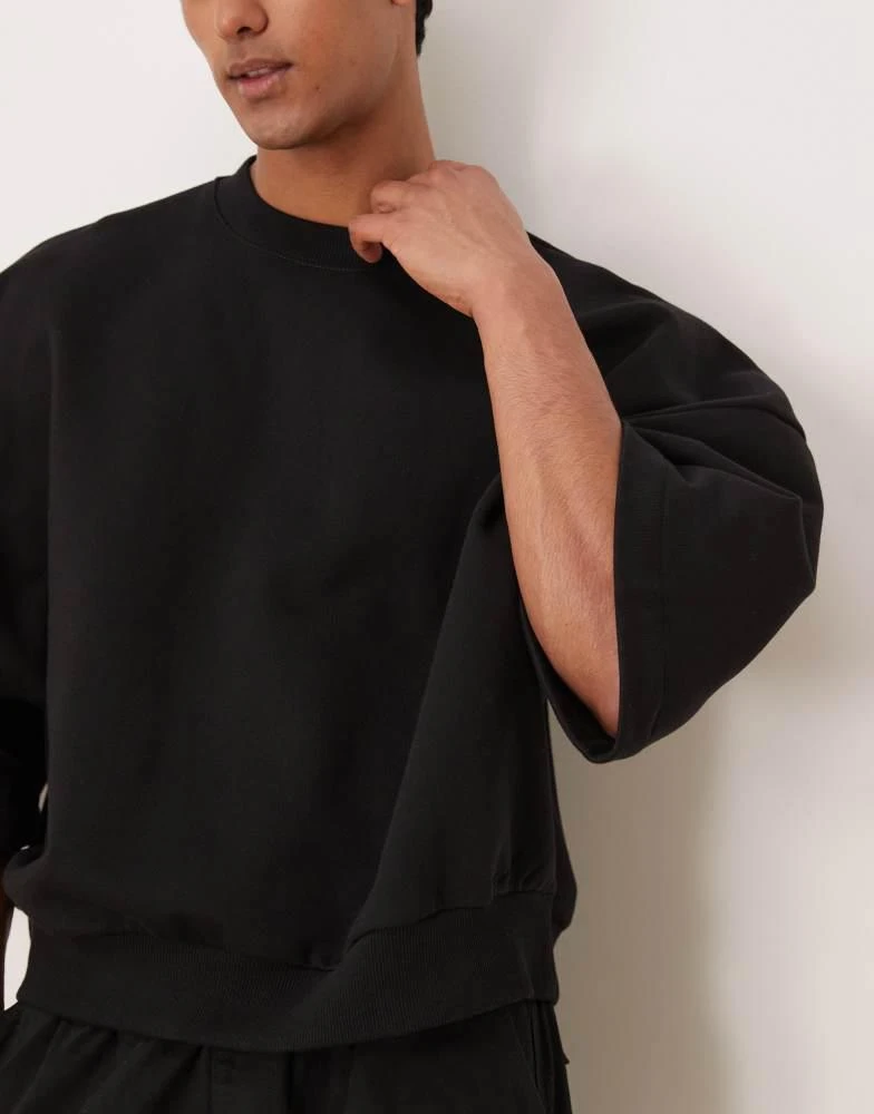 商品ASOS|ASOS DESIGN premium heavyweight oversized short sleeve sweatshirt in black - BLACK,价格¥272,第4张图片详细描述