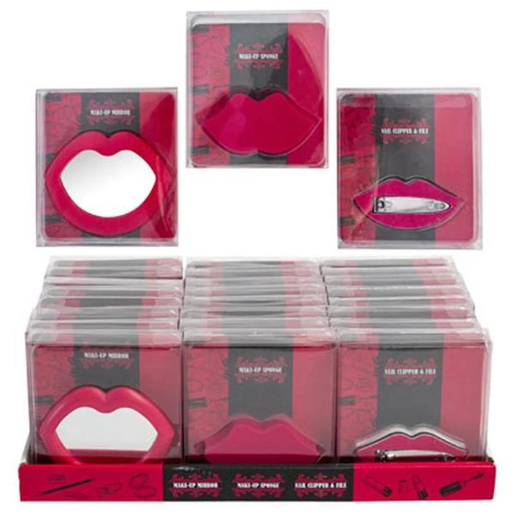 商品Regent Products|Beauty Combo Lip Shape 3 Assorted Sponge Clip & File Mirror with Insert Cosmetic Art - Pack of 24,价格¥239,第1张图片