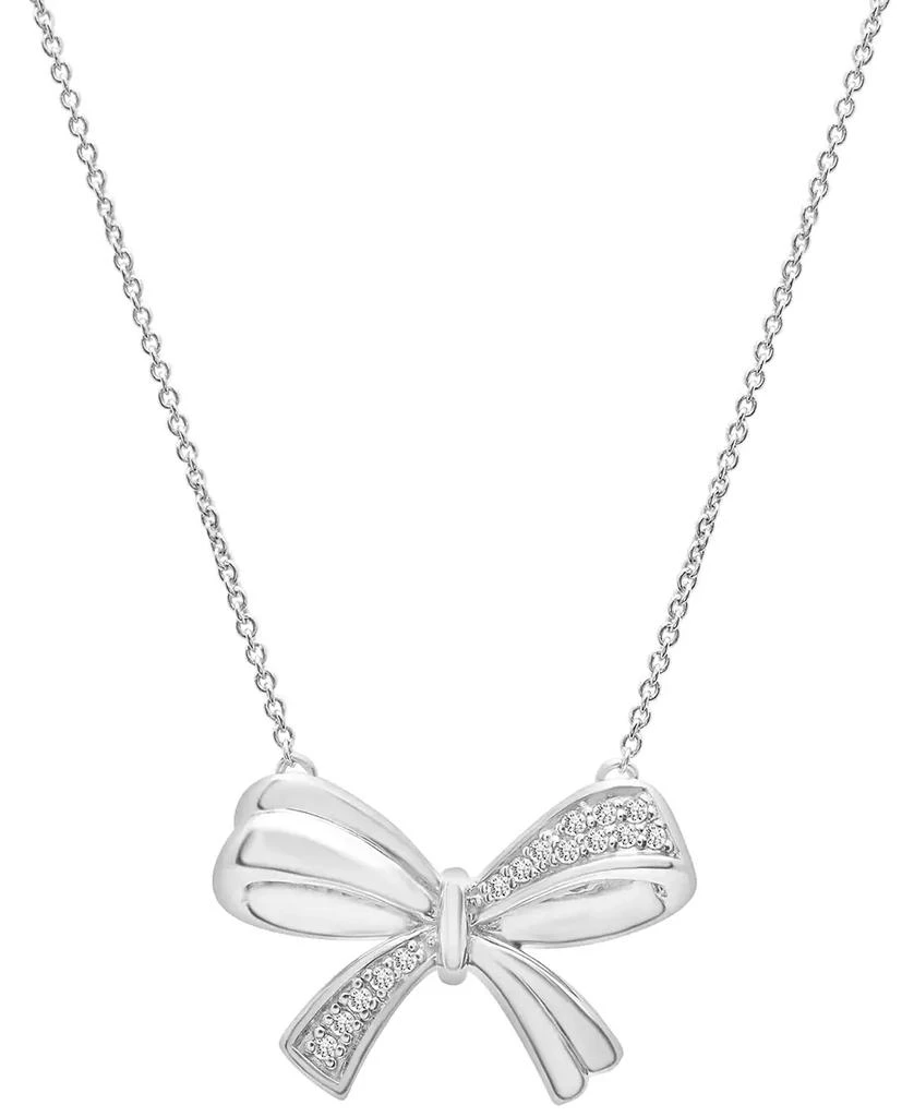 商品Macy's|Diamond Bow 17" Pendant Necklace (1/10 ct. t.w.) in Sterling Silver,价格¥741,第1张图片