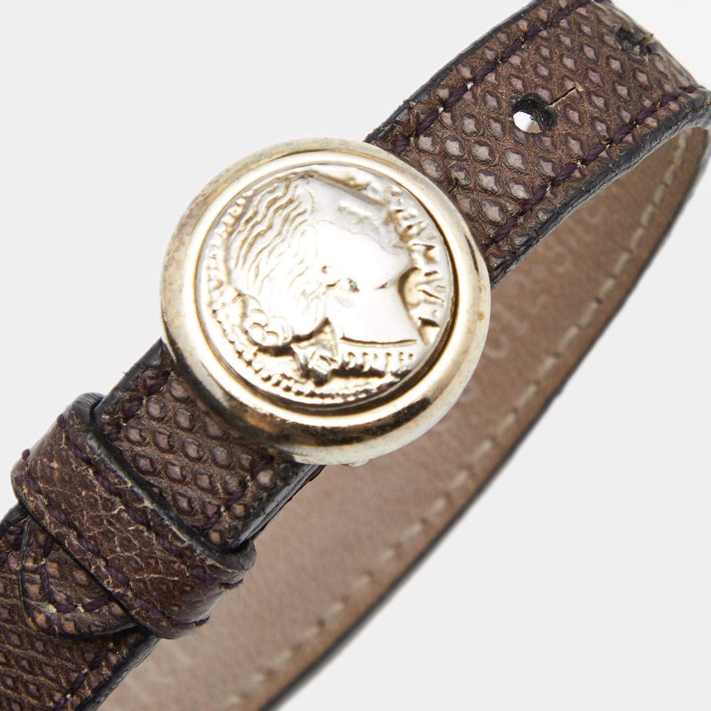 Bvlgari Brown Leather Gold Tone Monete Coin Wrap Bracelet商品第2张图片规格展示