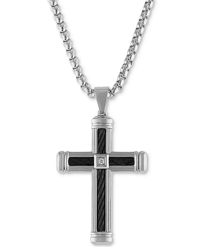 商品Esquire Men's Jewelry|Diamond Accent Cross 22" Pendant Necklace  in Stainless Steel & Black Ion-Plate, Created for Macy's,价格¥562,第1张图片