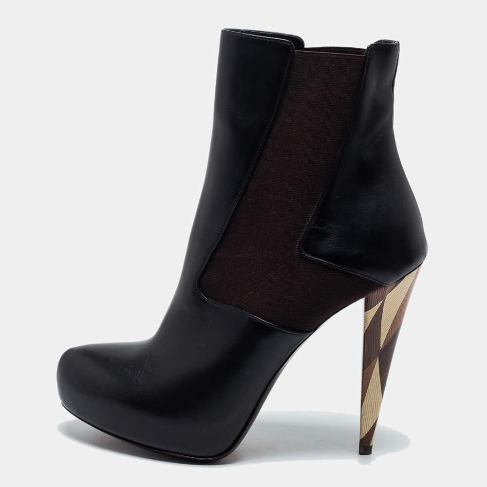 Fendi Black Leather Ankle Boots Size 40商品第1张图片规格展示