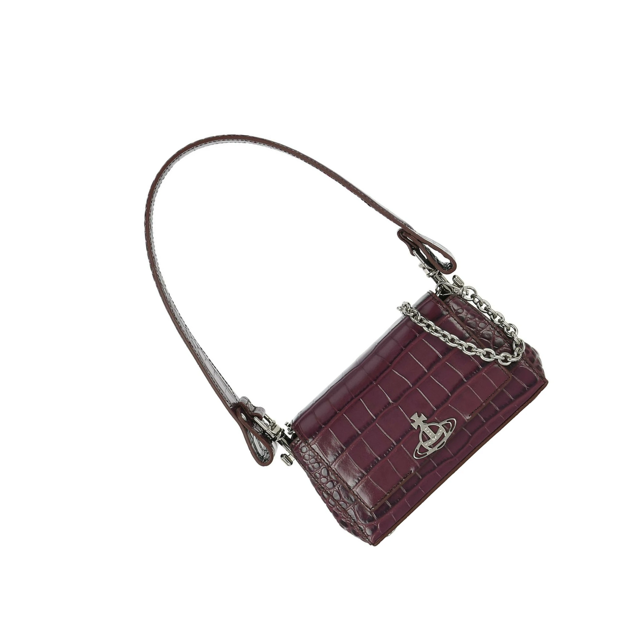 商品[国内直发] Vivienne Westwood|西太后 HAZEL 土星Logo 鳄鱼压纹纹理皮革 腋下包单肩手提包 小号 女款 紫色,价格¥4710,第3张图片详细描述