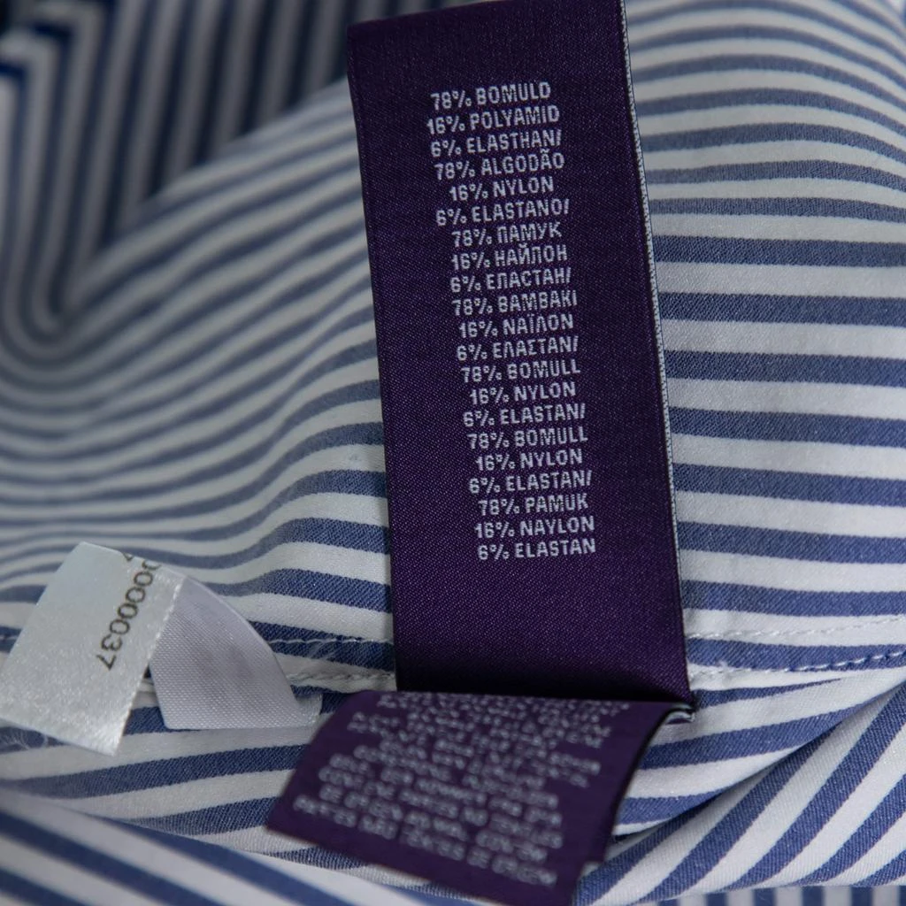 商品[二手商品] Ralph Lauren|Ralph Lauren Purple Label Blue and White Stripe Button Front Shirt M,价格¥1000,第5张图片详细�描述