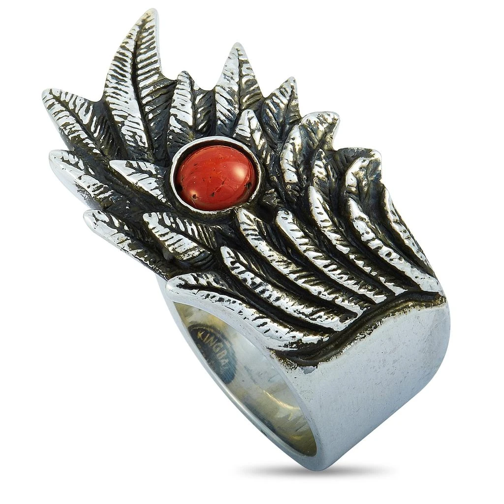 商品King Baby|Raven Wing Sterling Silver and Coral Cabochon Ring,价格¥1851,第1张图片