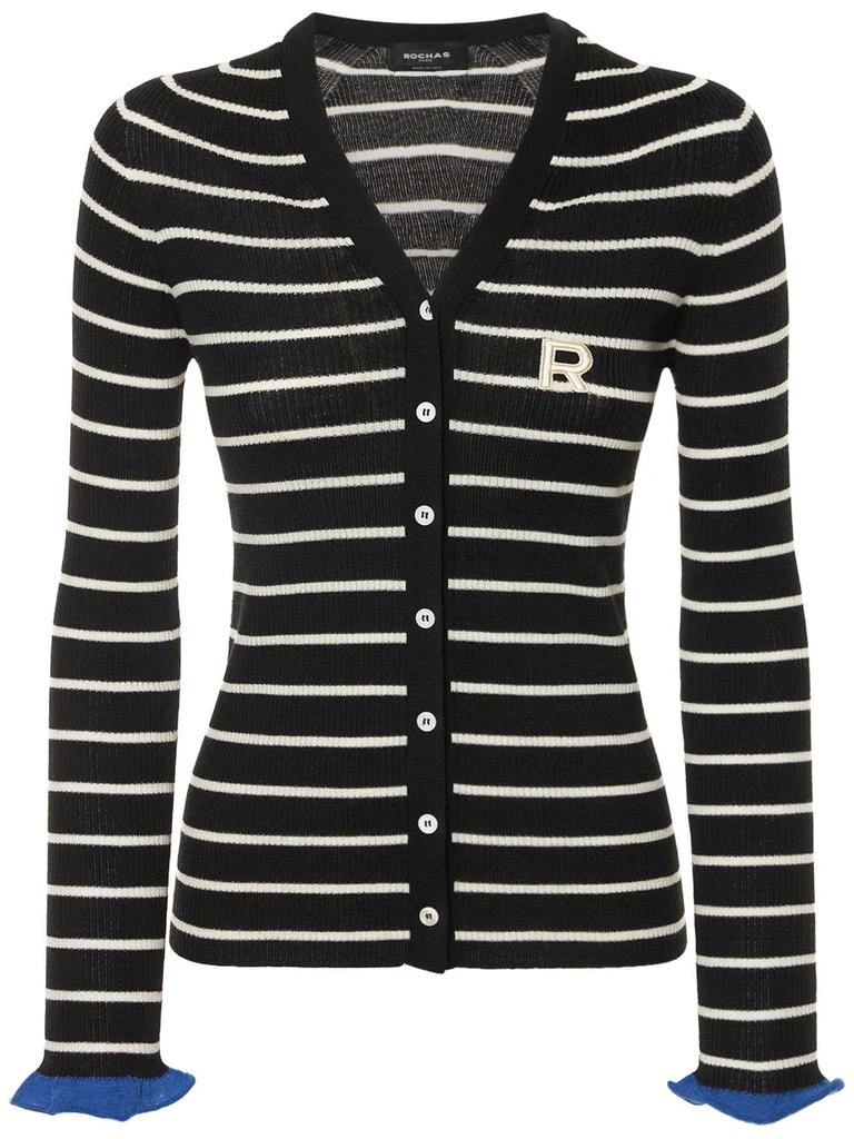 商品ROCHAS|Striped Rib Knit Wool Cardigan,价格¥3315,第1张图片