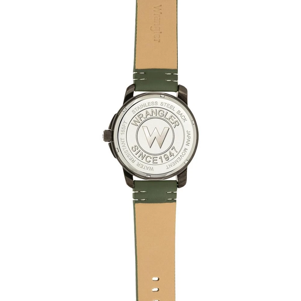 商品Wrangler|Men's Watch, 48MM IP Black Case with White Printed Arabic Numerals on Outer Black Bezel, Black Dial with Dual Crescent Windows, Date Function, Green Strap with White Accent Stitch Analog,价格¥452,第4张图片详细描述