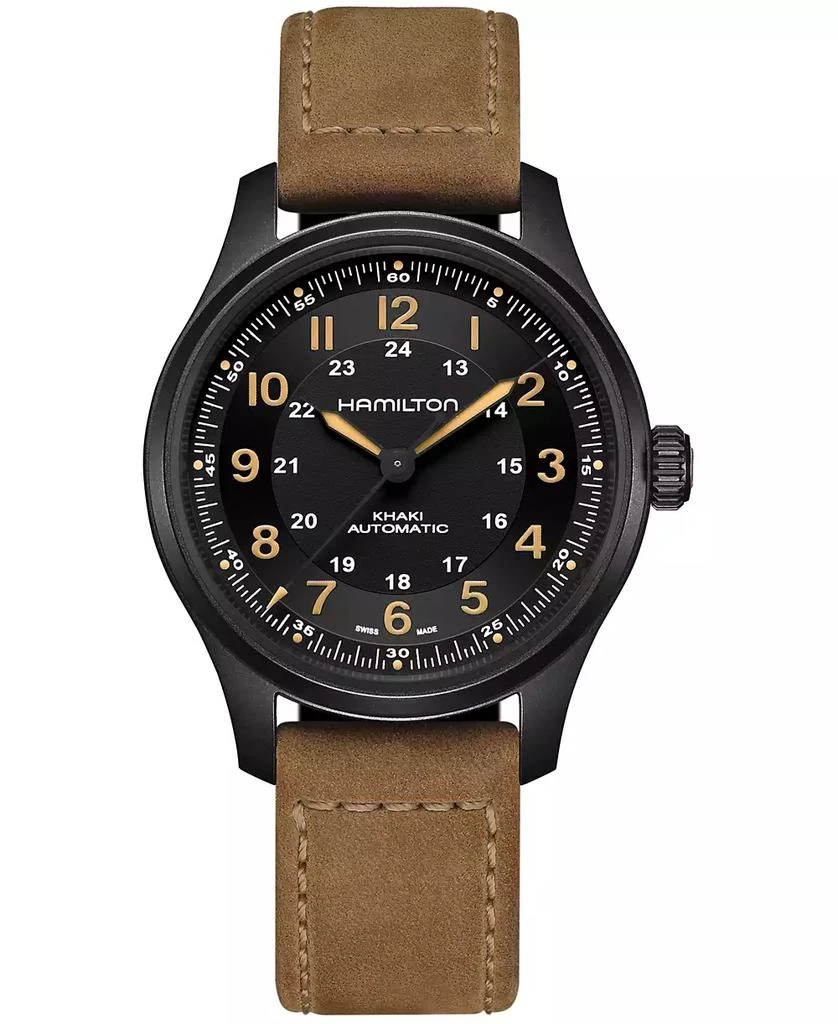 商品Hamilton|Men's Swiss Automatic Khaki Field Brown Leather Strap Watch 42mm,价格¥8485,第1张图片