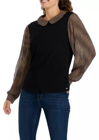 商品Tommy Hilfiger|Women's Long Sleeve Woven Sweater Top,价格¥658,第1张图片