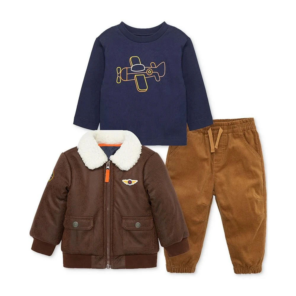 商品Little Me|Baby Boys Aviator Jacket, Graphic T-Shirt and Pants, 3 Piece Set,价格¥509,第1张图片