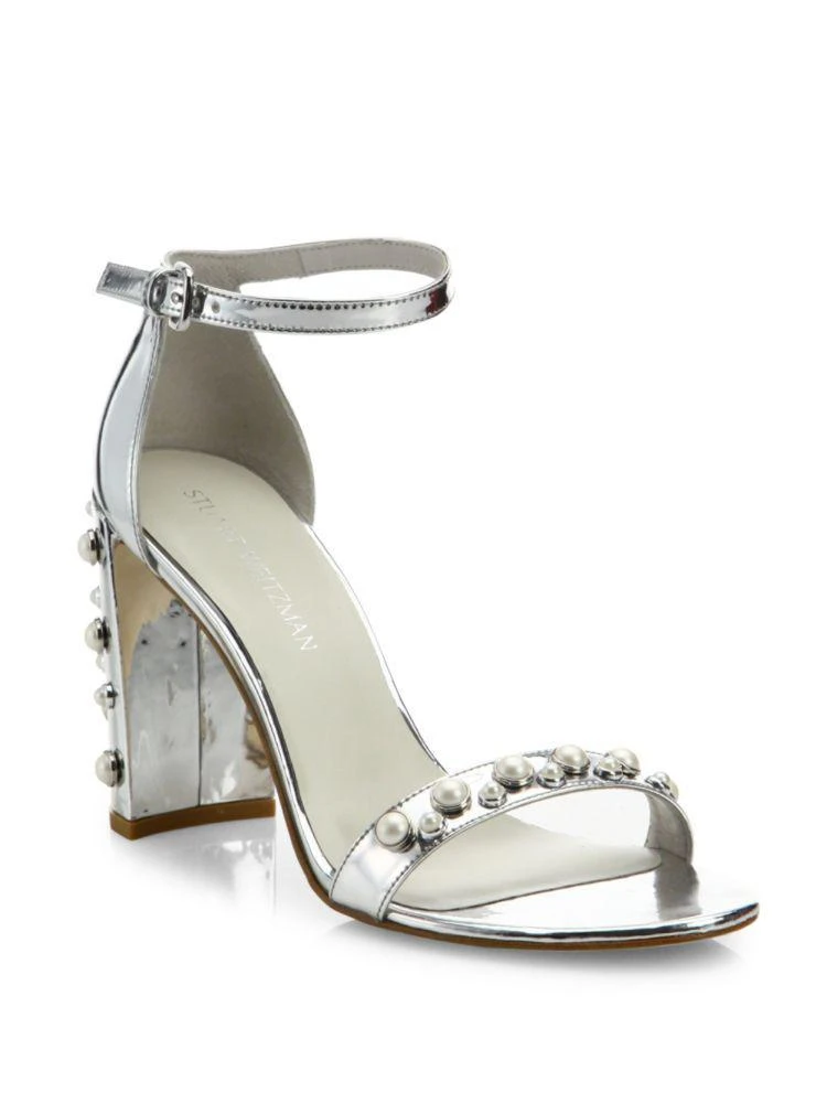商品Stuart Weitzman|Morepearls Studded Metallic Ankle Strap Sandals,价格¥1180,第1张图片