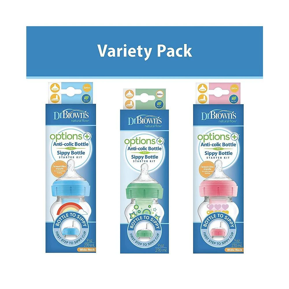 商品Dr. Browns|Anti-Colic Options+ Wide-Neck Baby Bottle to Sippy Bottle, 9oz, 3 pack,价格¥270,第3张图片详细描述