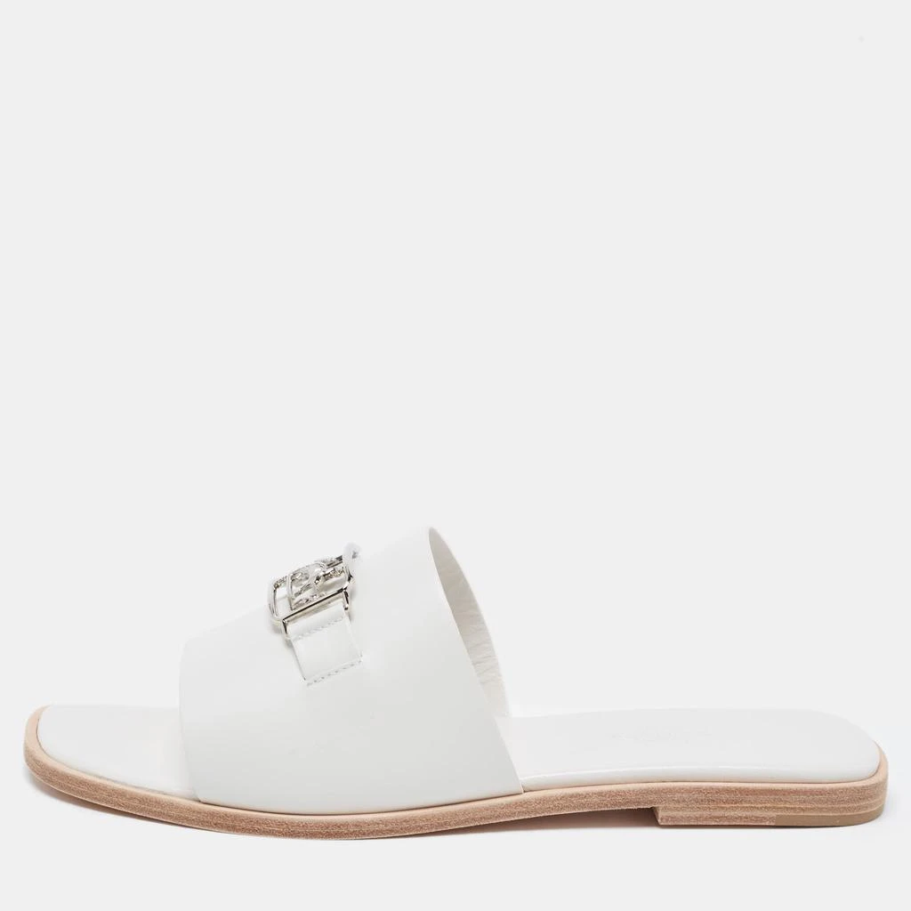 商品Hermes|Hermes White Leather  Villa Flat Slides  Size 38,价格¥4631,第1张图片