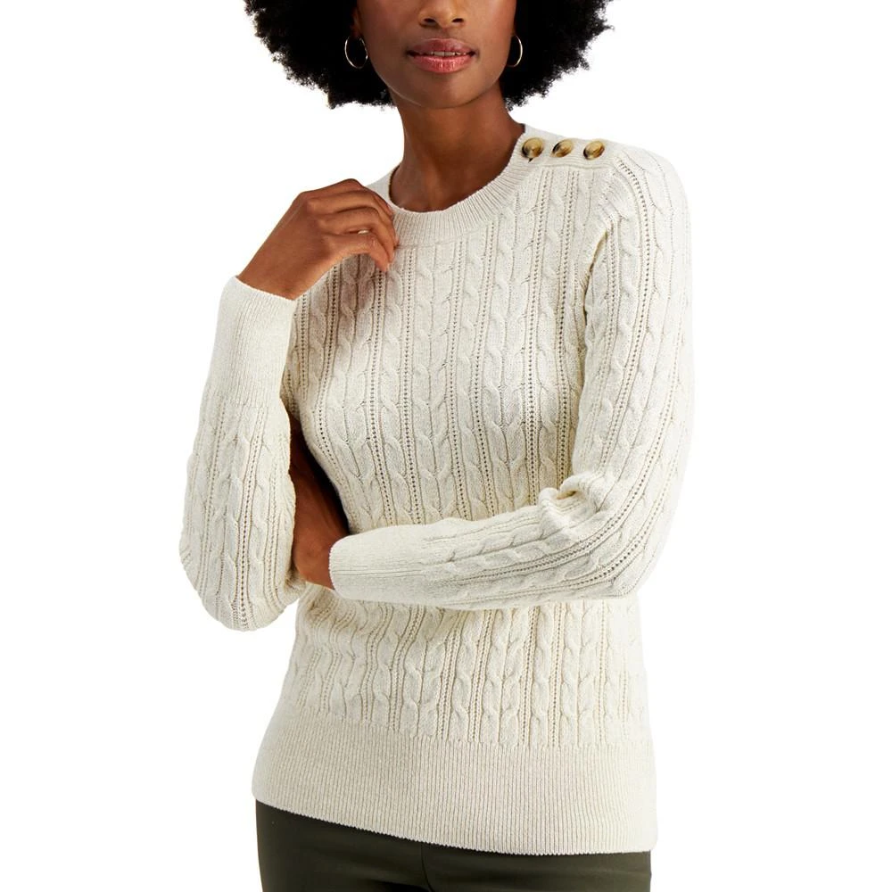 商品Charter Club|Petite Cable-Knit Pullover Sweater, Created for Macy's,价格¥129,第3张图片详细描述