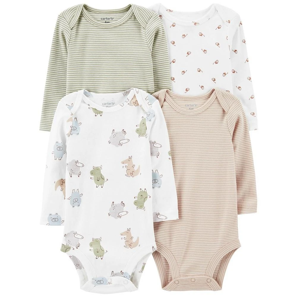 商品Carter's|Baby Boys and Baby Girls Long Sleeve Bodysuits, Pack of 4,价格¥187,第1张图片