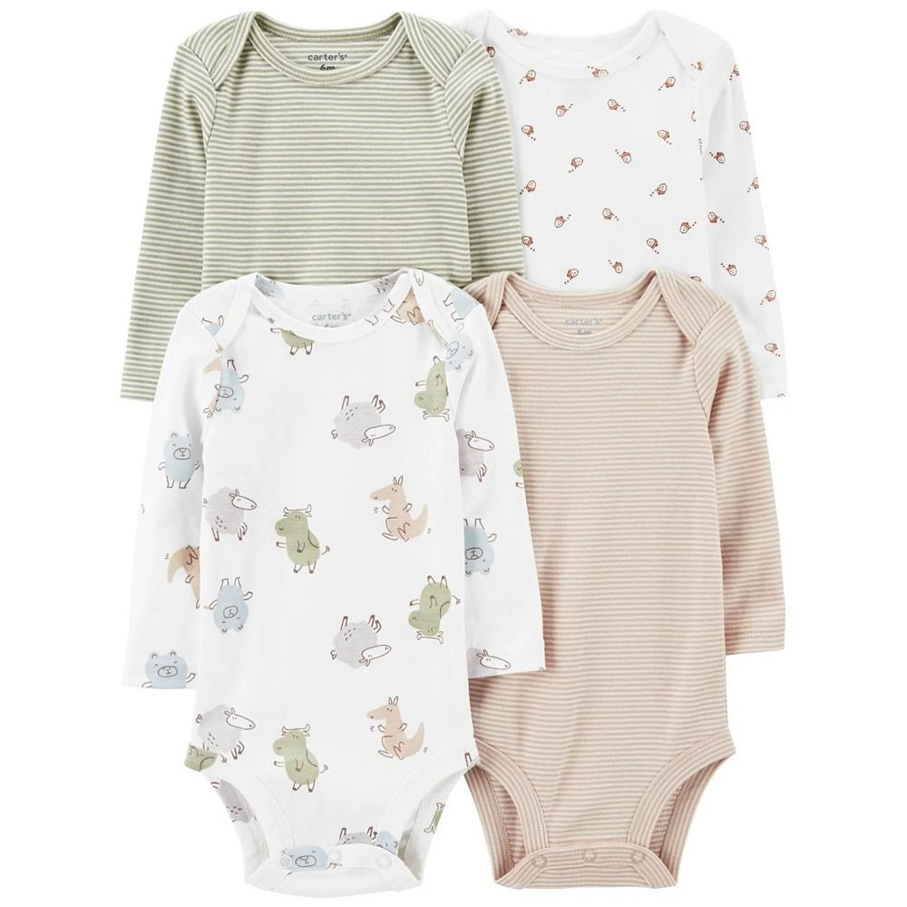 商品Carter's|Baby Boys and Baby Girls Long Sleeve Bodysuits, Pack of 4,价格¥114,第1张图片