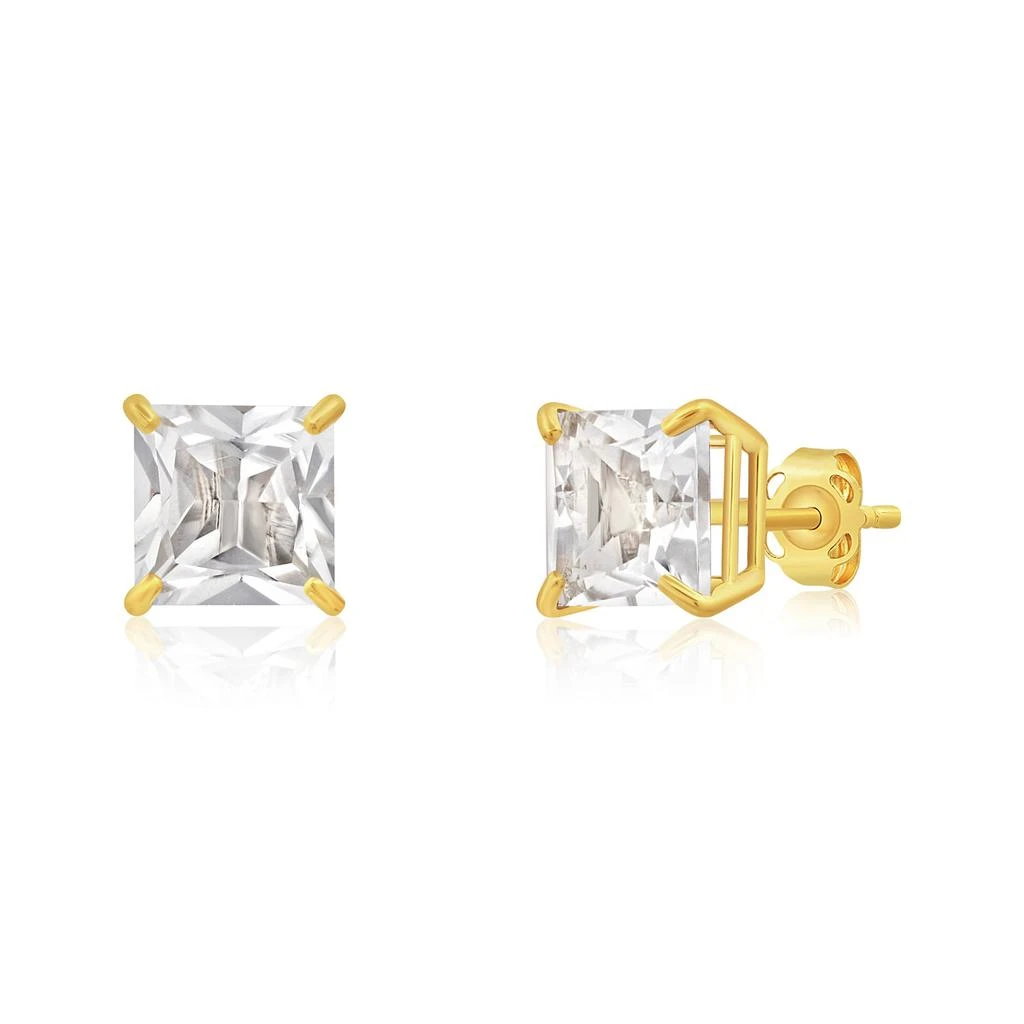 14k Yellow Gold Solitaire Princess-Cut Gemstone Stud Earrings (7mm) 商品