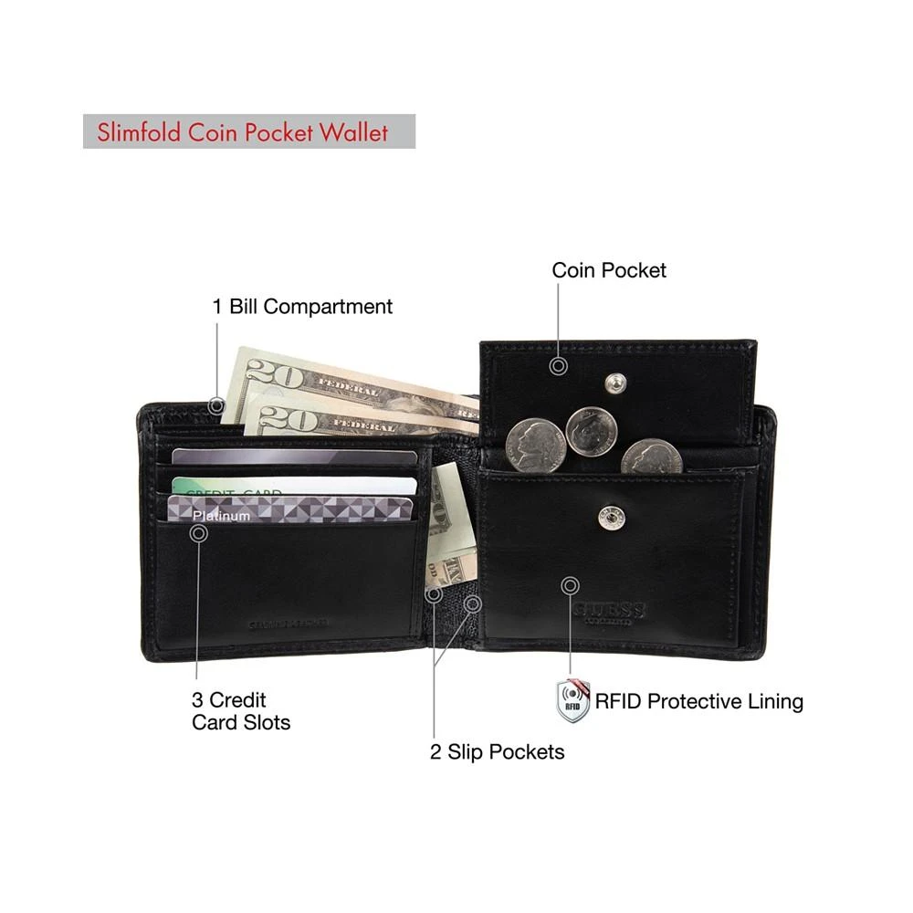 商品GUESS|Men's RFID Slimfold Wallet with Interior Coin Pocket,价格¥206,第3张图片详细描述