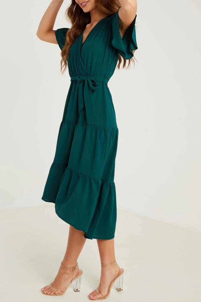 商品QUIZ|V-Neck Wrap Dipped Hem Dress,价格¥113,第2张图片详细描述