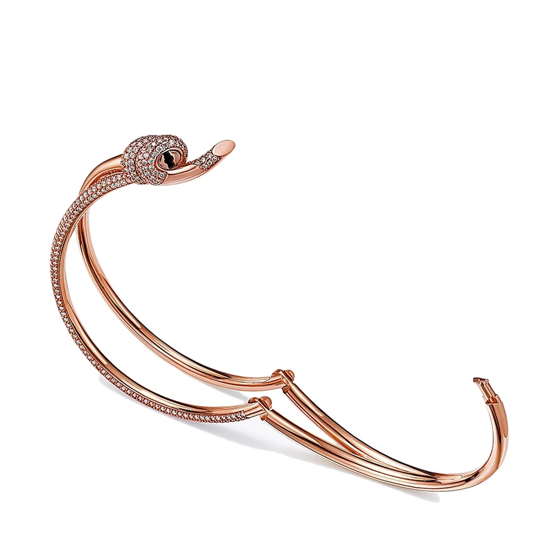   Tiffany & Co./蒂芙尼 22春夏新款 Knot系列 18K金 玫瑰金色 镶钻绳结双行铰链手镯GRP11993 商品
