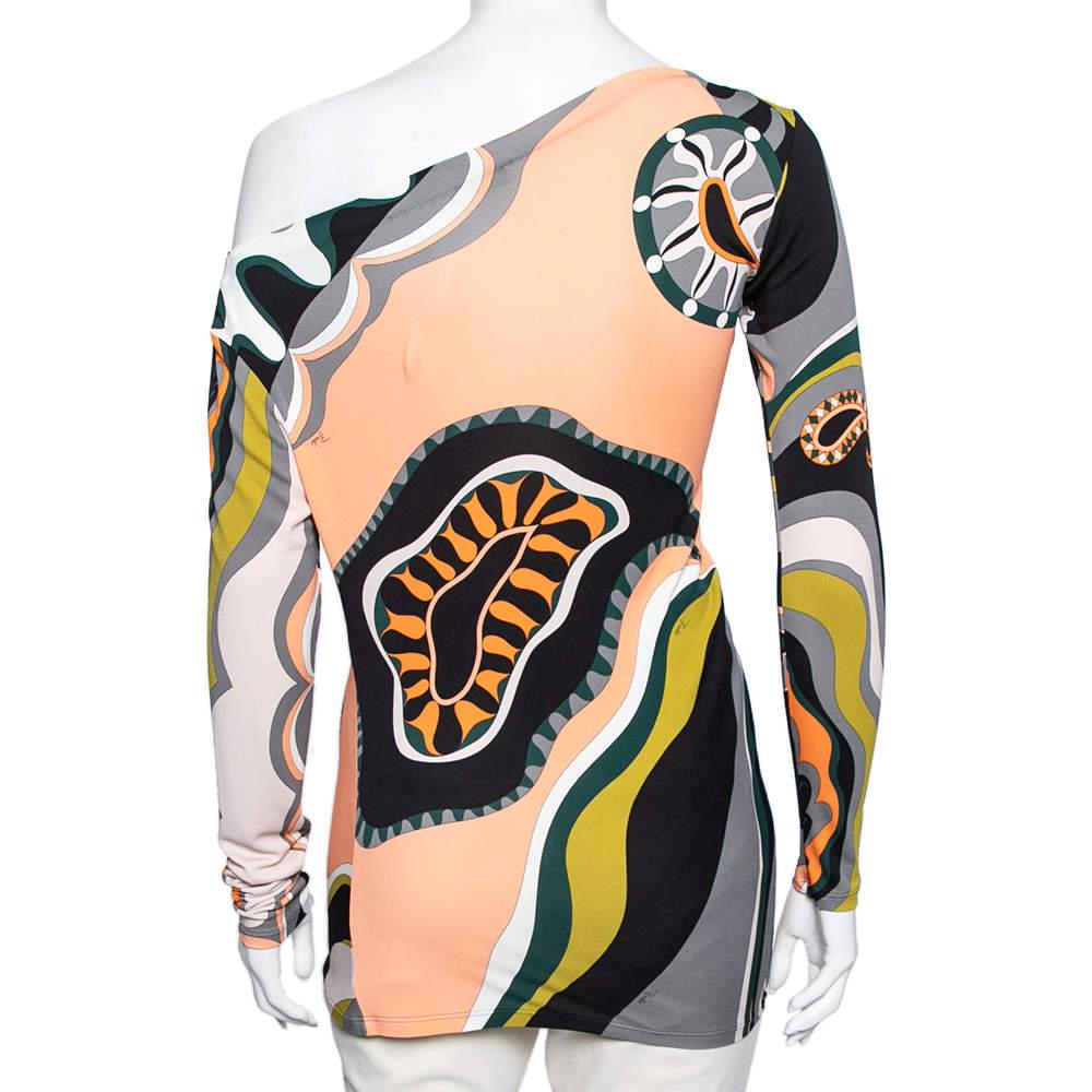 Emilio Pucci Multicolored Printed Jersey Asymmetrical Top S商品第3张图片规格展示