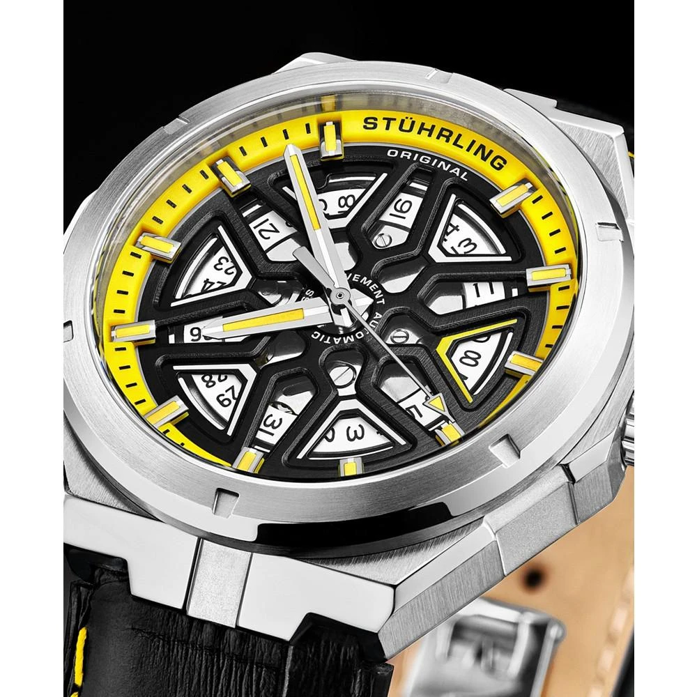 Men's Automatic Black Alligator Embossed Genuine Leather Strap with Yellow Stitching Watch 44mm 商品