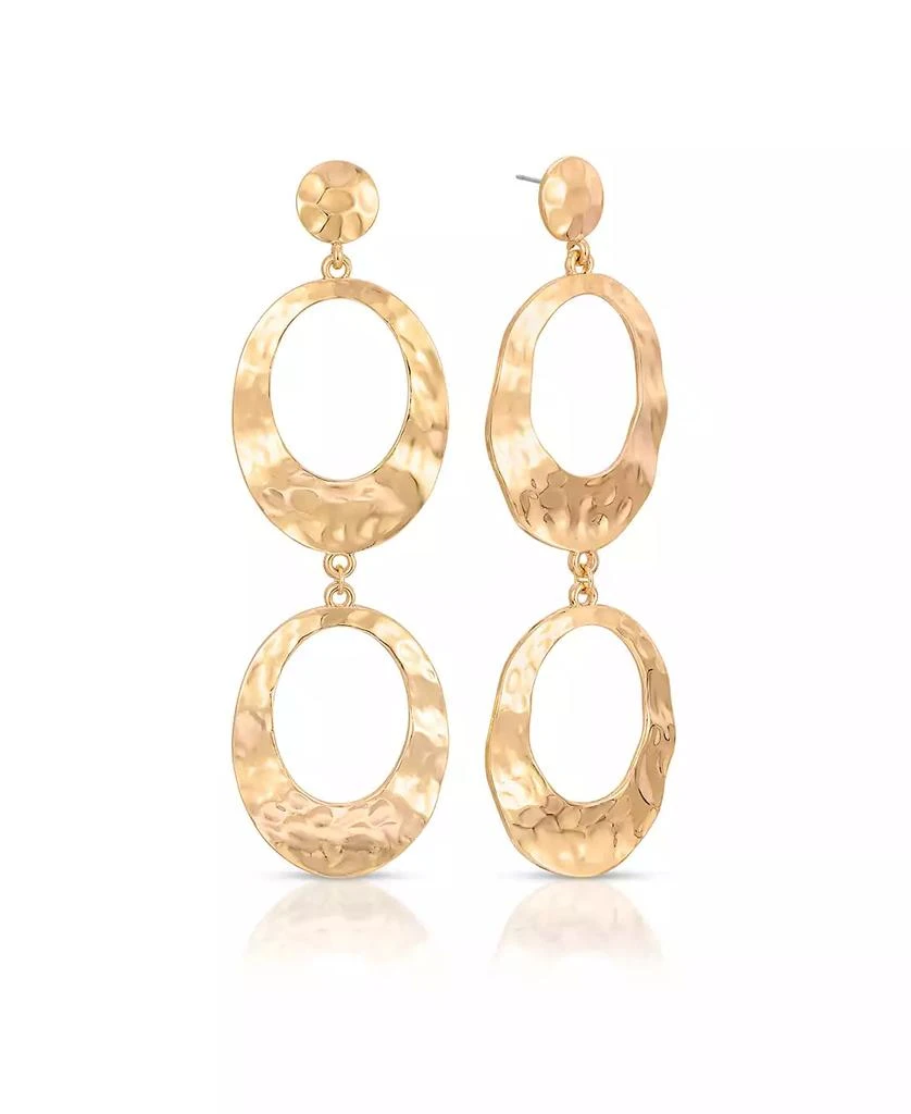 商品Ettika Jewelry|18K Gold-Plated Hammered Double Oval Link Drop Earrings,价格¥412,第1张图片