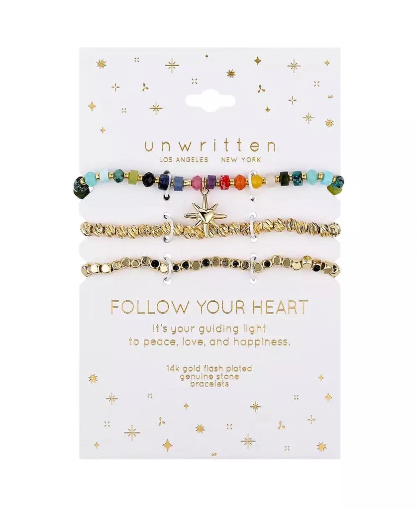 商品Unwritten|Multi Color Stone and 14K Gold Plated Heart Stretch Bracelet Set,价格¥142,第2张图片详细描述