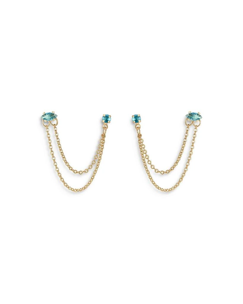 商品Ettika Jewelry|Blue Crystal & Looped Chains Double Piercing Drop Earrings in 18K Gold Plated,价格¥300,第1张图片