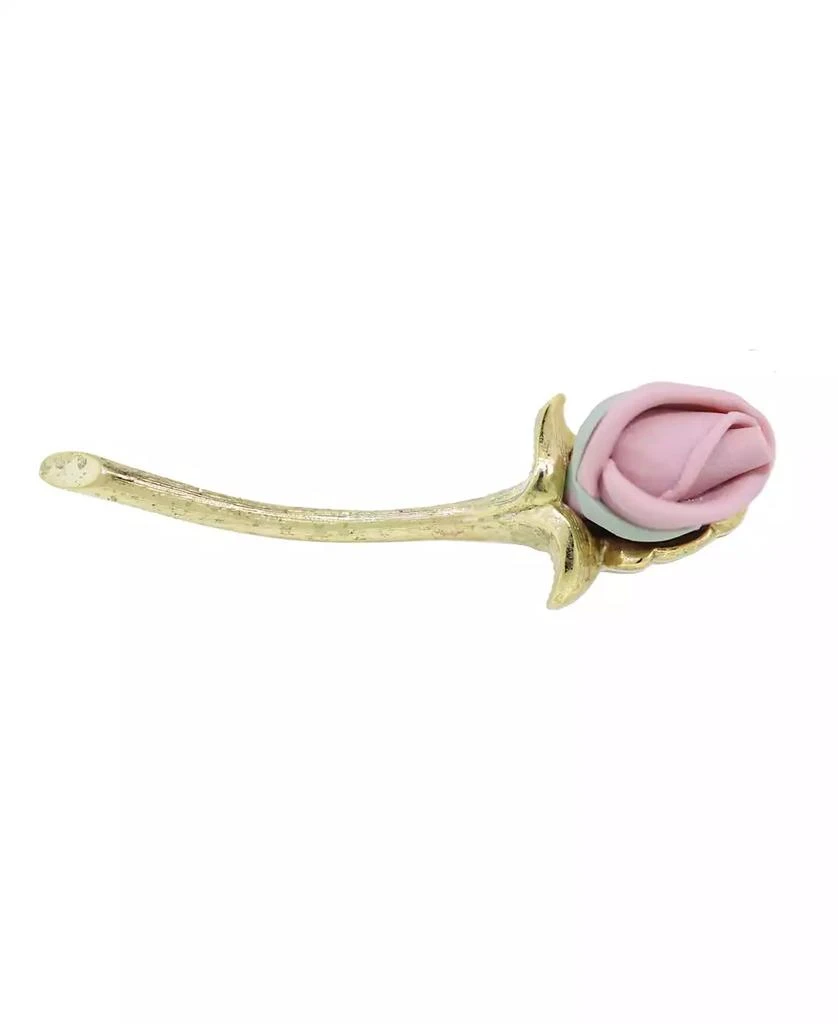 商品2028|Gold-Tone Pink Long Stem Genuine Porcelain Rose Pin,价格¥274,第1张图片