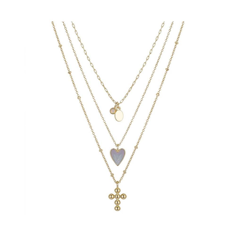 商品Unwritten|14K Gold Flash-Plated 3-Pieces Genuine Mother Of Pearl Heart and Cross Layered Pendants Set,价格¥180,第1张图片