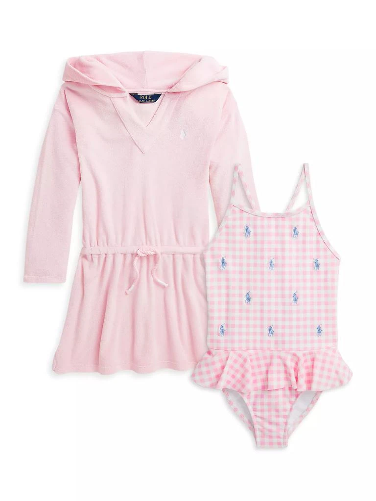 商品Ralph Lauren|Little Girl's Gingham Pony Ruffle-Trim One-Piece Swimsuit,价格¥358,第2张图片详细描述