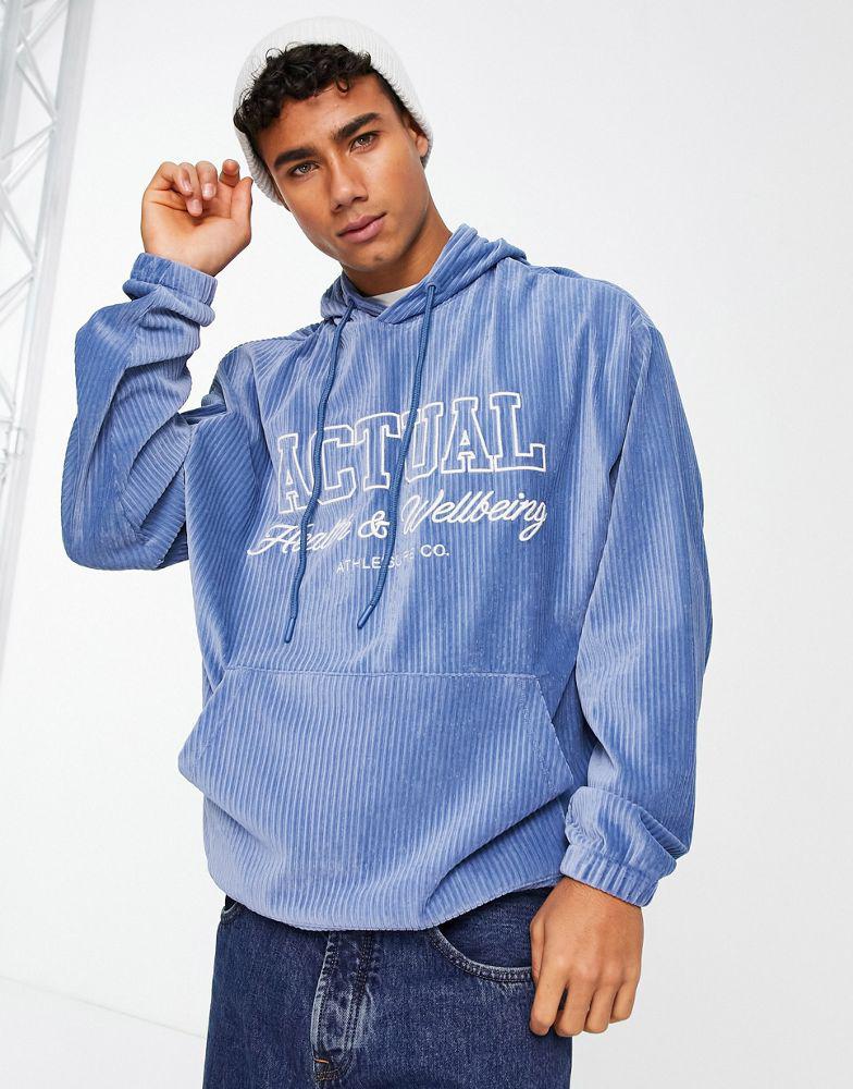 ASOS Actual oversized hoodie in cord detail with logo in blue商品第3张图片规格展示