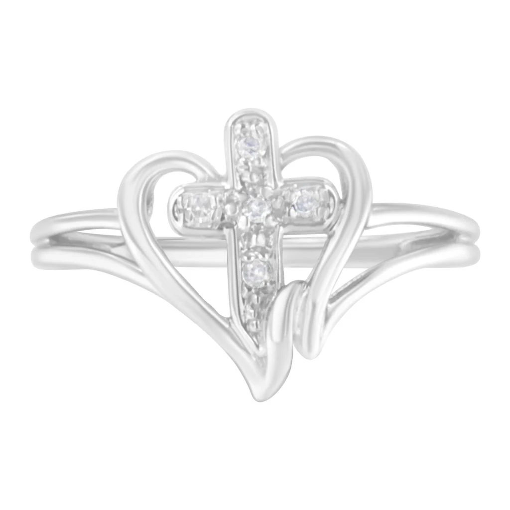 商品Haus of Brilliance|10K White Gold Diamond-Accented Cross & Open Heart Promise Fashion Ring,价格¥3189,第1张图片