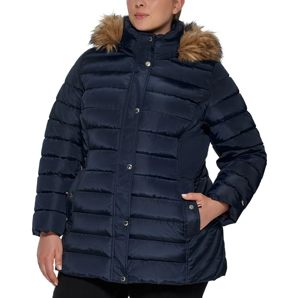 商品Tommy Hilfiger|Plus Size Faux-Fur-Trim Hooded Puffer Coat, Created for Macy's,价格¥1127,第1张图片