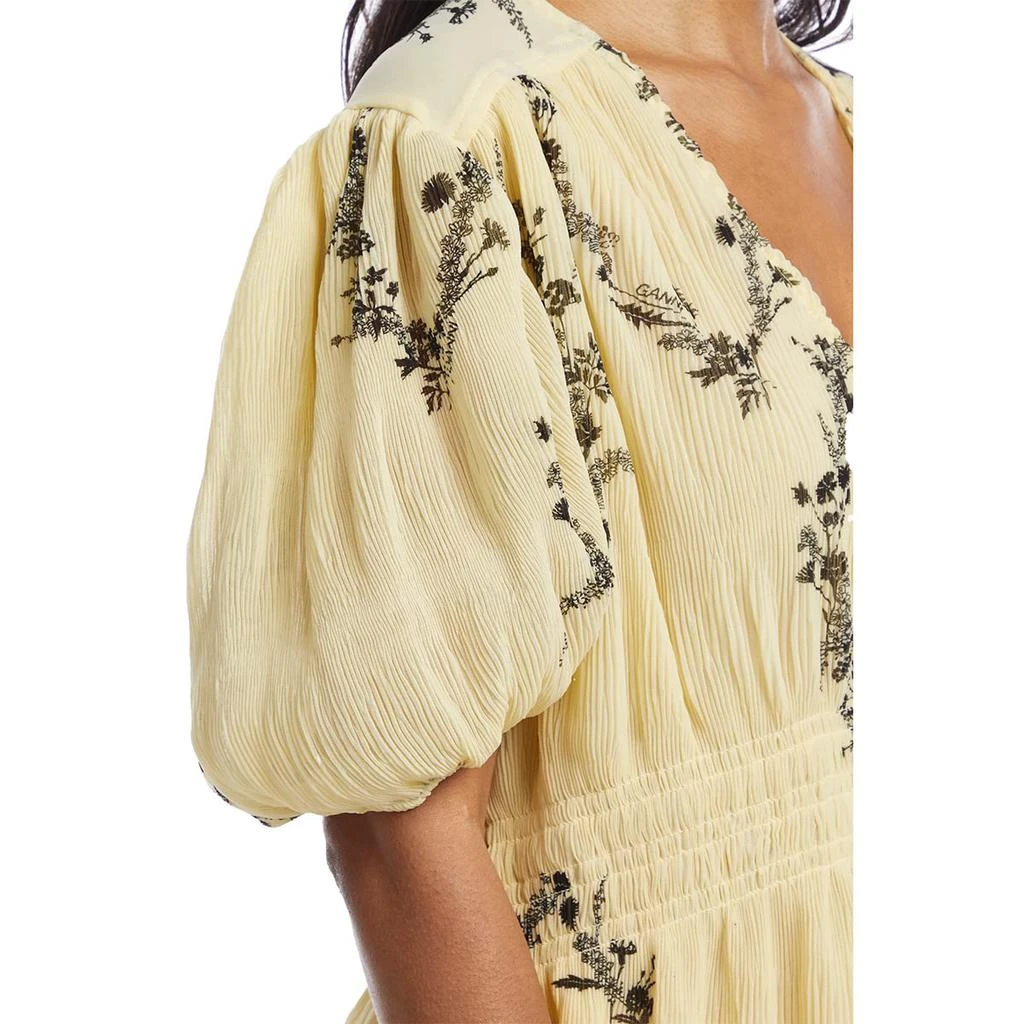 商品Ganni|Pleated Georgette V-Neck Smock Mini Dress,价格¥737,第4张图片详细描述
