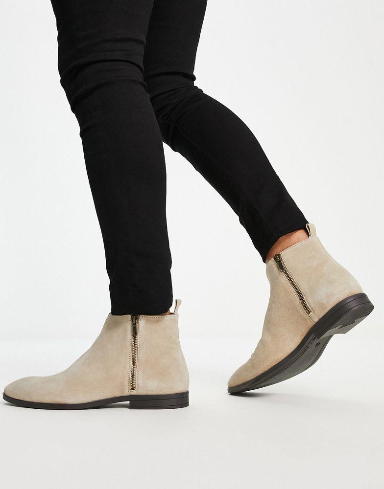 ASOS DESIGN chelsea boots in stone suede with natural sole商品第4张图片规格展示