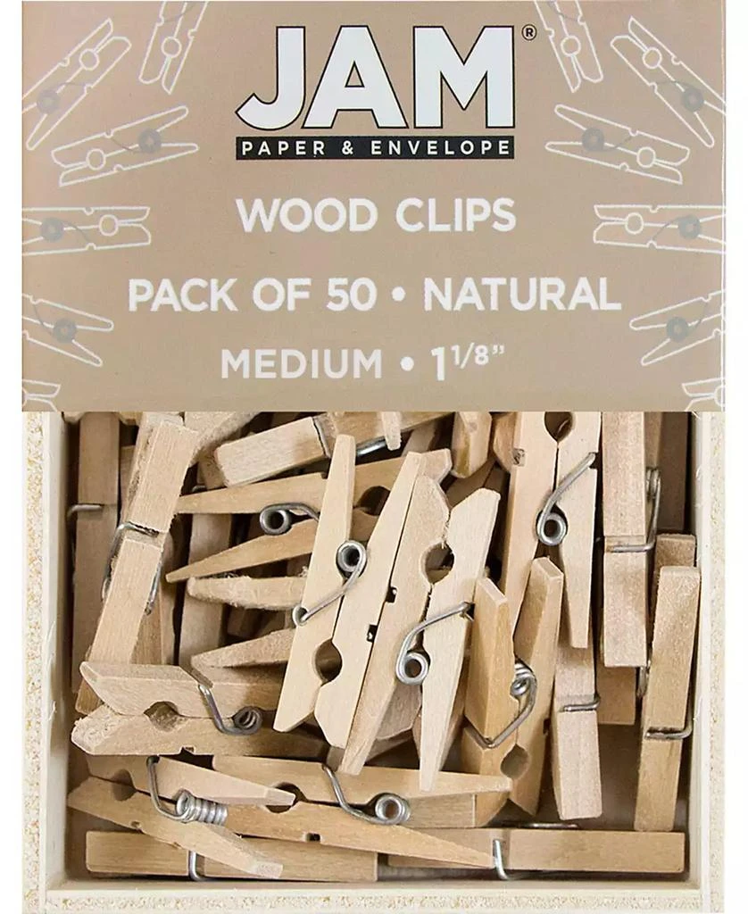 商品JAM Paper|Wood Clip Clothespins - Medium - 1.13" - 50 Clothes Pins Per Pack,价格¥98,第1张图片